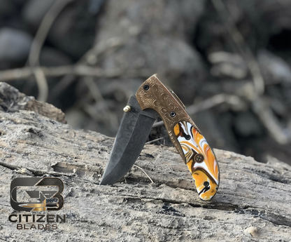 Handmade Damascus Folding Pocket Knife With Small Defects 6.5"