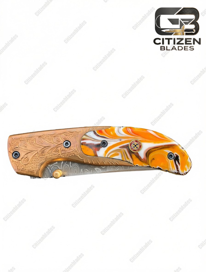 Handmade Damascus Folding Pocket Knife With Small Defects 6.5"
