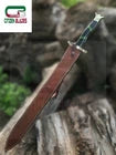 Handmade Damascus Steel 38" Long Scottish Claymore Sword with Leather Sheath USA