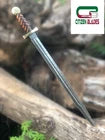 CUSTOM HANDMADE FORGED DAMASCUS STEEL VIKING SWORD WITH BRASS & WOOD HANDLE 1085