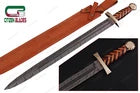 CUSTOM HANDMADE FORGED DAMASCUS STEEL VIKING SWORD WITH BRASS & WOOD HANDLE 1085