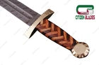 CUSTOM HANDMADE FORGED DAMASCUS STEEL VIKING SWORD WITH BRASS & WOOD HANDLE 1085