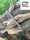 CUSTOM HANDMADE FORGED DAMASCUS STEEL VIKING SWORD WITH BRASS & WOOD HANDLE 1085