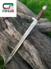CUSTOM HANDMADE FORGED DAMASCUS STEEL VIKING SWORD WITH BRASS & WOOD HANDLE 1085