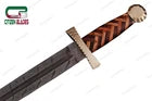 CUSTOM HANDMADE FORGED DAMASCUS STEEL VIKING SWORD WITH BRASS & WOOD HANDLE 1085