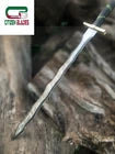 Handmade Damascus Steel 38" Long Scottish Claymore Sword with Leather Sheath USA