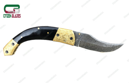 Handmade Damascus Folding Pocket Knife With Small Defects 6.5"