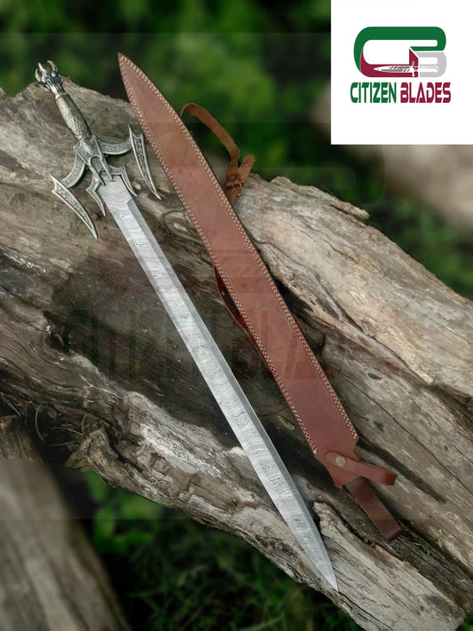 ÉPÉE VIKING FORGÉE À LA MAIN EN ACIER DAMAS AVEC MANCHE EN LAITON ET EN BOIS 1085 
