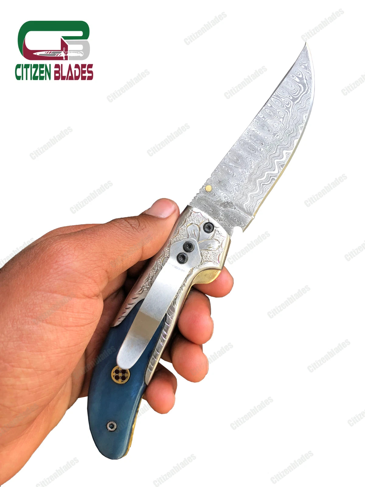 Couteau de poche pliant en acier de Damas fait main sur mesure / Chasse / Camping EDC