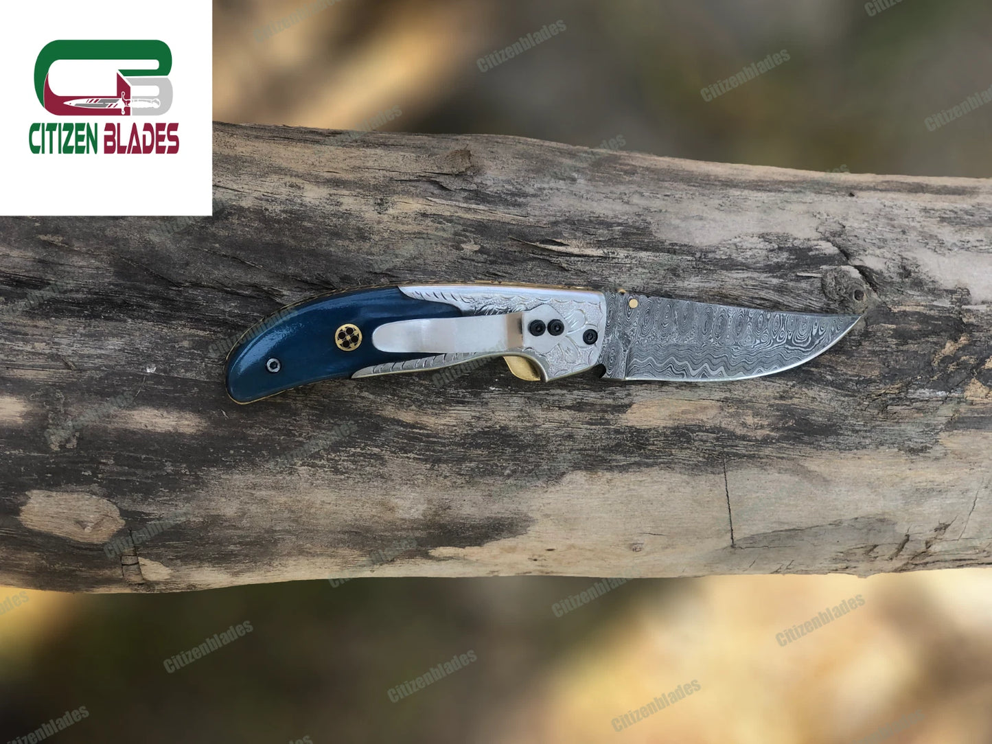 Couteau de poche pliant en acier de Damas fait main sur mesure / Chasse / Camping EDC