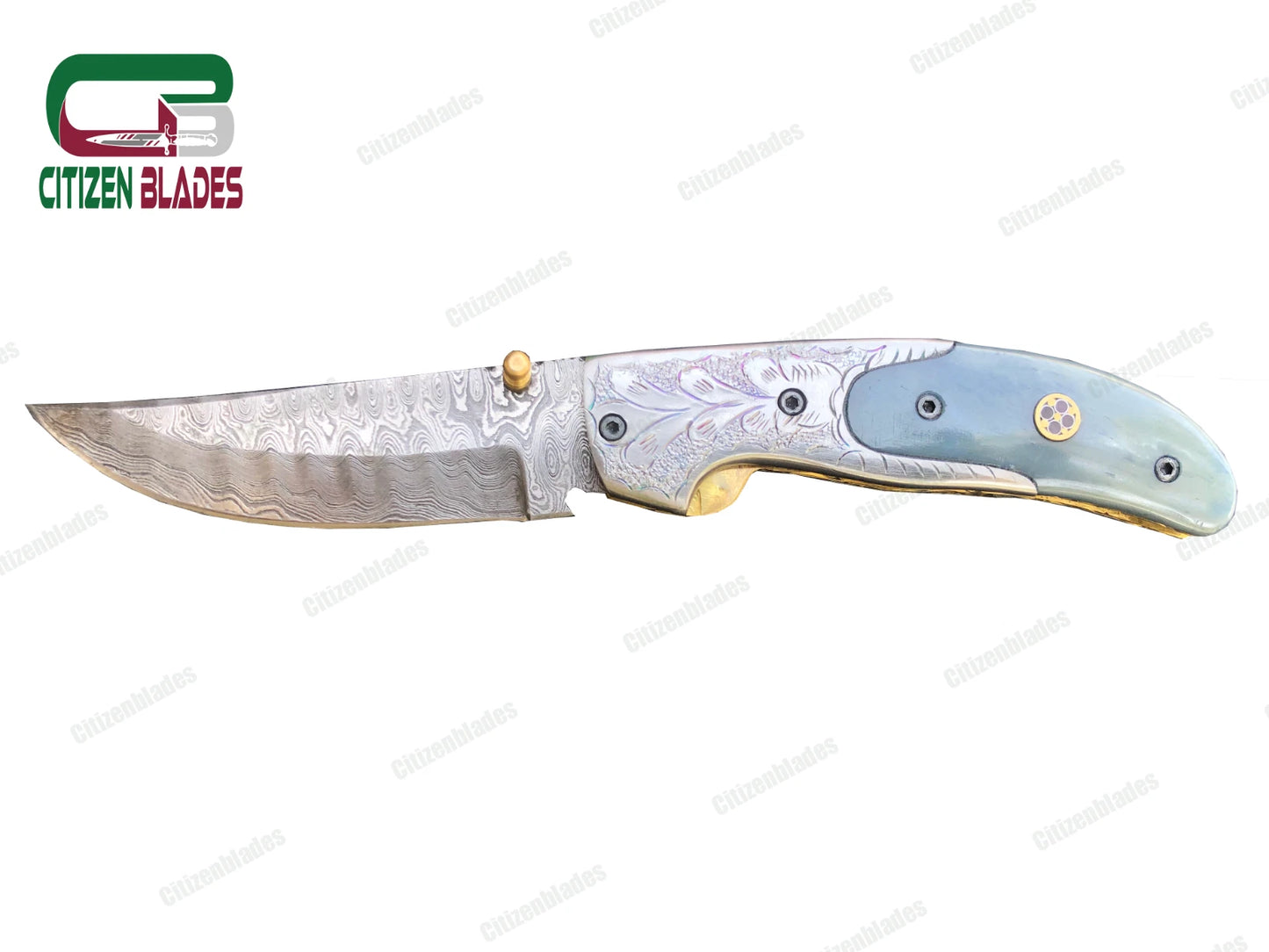 Couteau de poche pliant en acier de Damas fait main sur mesure / Chasse / Camping EDC