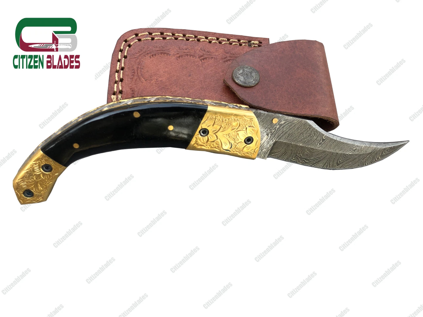 Handmade Damascus Folding Pocket Knife With Small Defects 6.5"