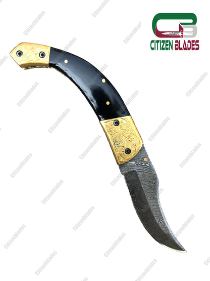 Handmade Damascus Folding Pocket Knife With Small Defects 6.5"