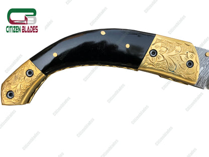 Handmade Damascus Folding Pocket Knife With Small Defects 6.5"