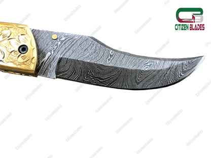 Handmade Damascus Folding Pocket Knife With Small Defects 6.5"