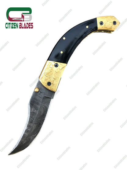 Handmade Damascus Folding Pocket Knife With Small Defects 6.5"