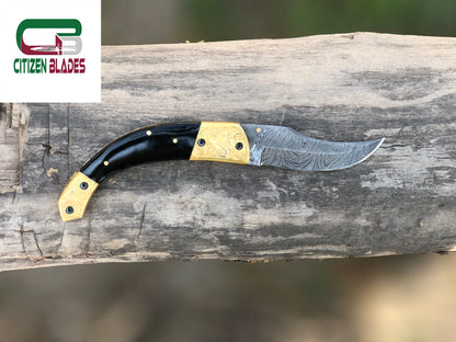 Handmade Damascus Folding Pocket Knife With Small Defects 6.5"