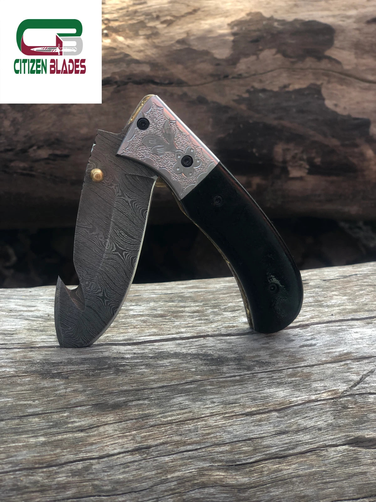 Couteau de poche pliant Damas avec petits défauts, fait main