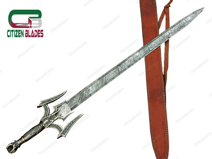 Maßgeschneidertes, handgefertigtes Wikingerschwert aus schmiedeeisernem Damaststahl mit Messing- und Holzgriff 1085 