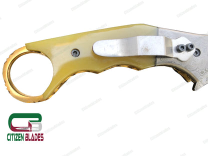 Couteau de poche pliant en acier de Damas fait main sur mesure / Chasse / Camping EDC