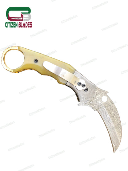 Couteau de poche pliant en acier de Damas fait main sur mesure / Chasse / Camping EDC