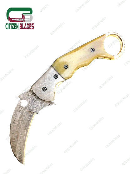 Couteau de poche pliant en acier de Damas fait main sur mesure / Chasse / Camping EDC