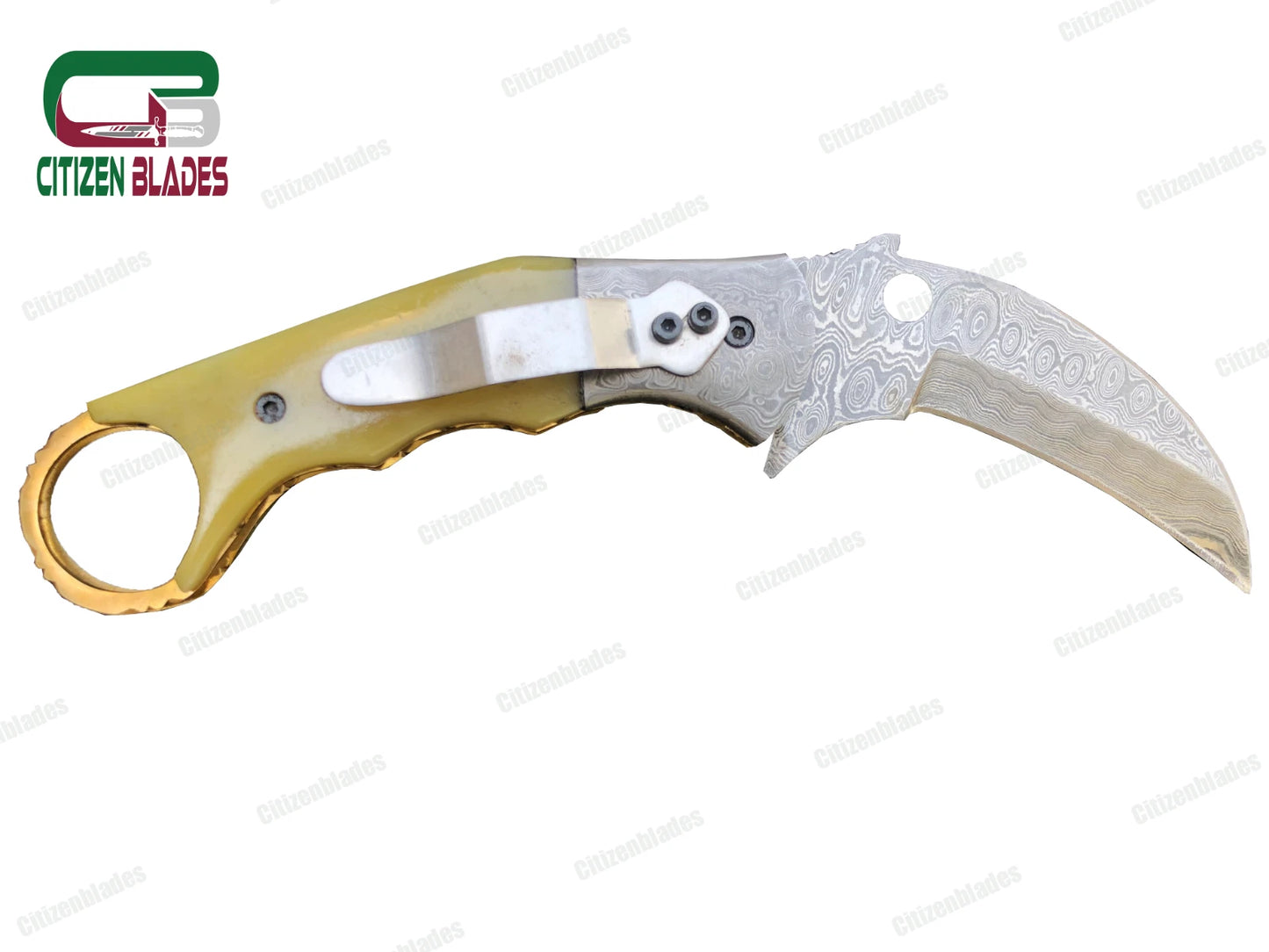 Couteau de poche pliant en acier de Damas fait main sur mesure / Chasse / Camping EDC