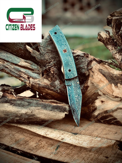 Handgemachtes Taschenmesser aus Damaststahl, Klappklinge / Jagd / Camping EDC