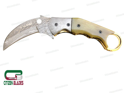 Couteau de poche pliant en acier de Damas fait main sur mesure / Chasse / Camping EDC