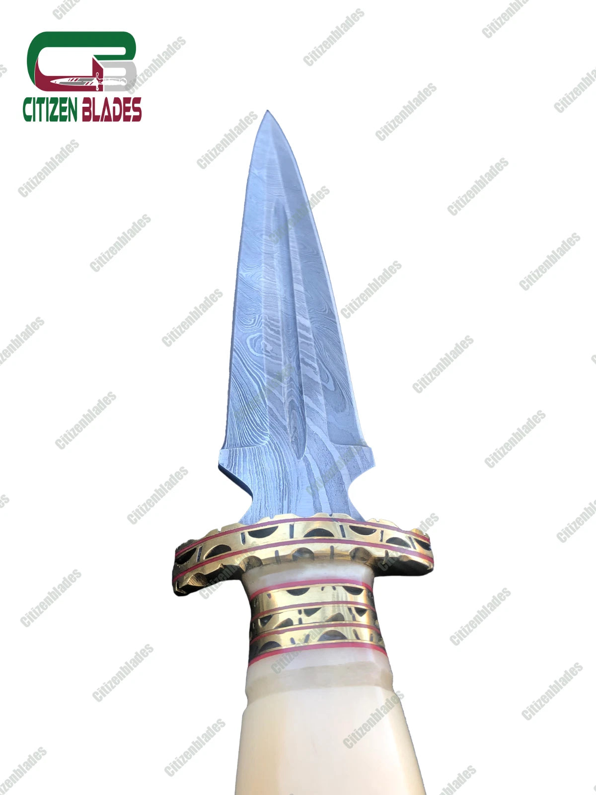 Couteau de chasse en acier damas fait main, personnalisé, manche en bois coloré et os. États-Unis