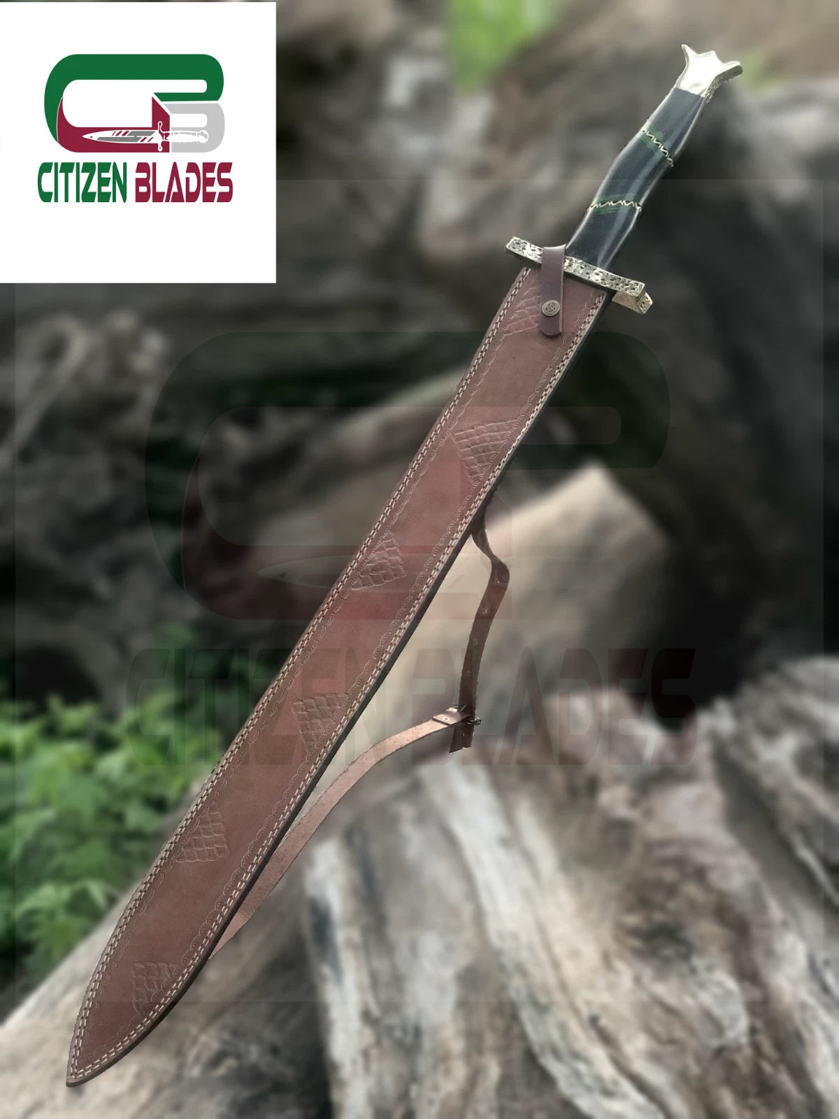 Handmade Damascus Steel 38" Long Scottish Claymore Sword with Leather Sheath USA