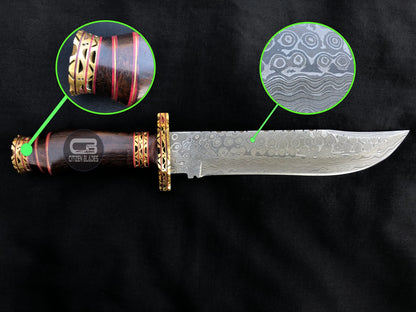 Custom Handmade Damascus steel hunting knife. wooden handle and brass spacer. US