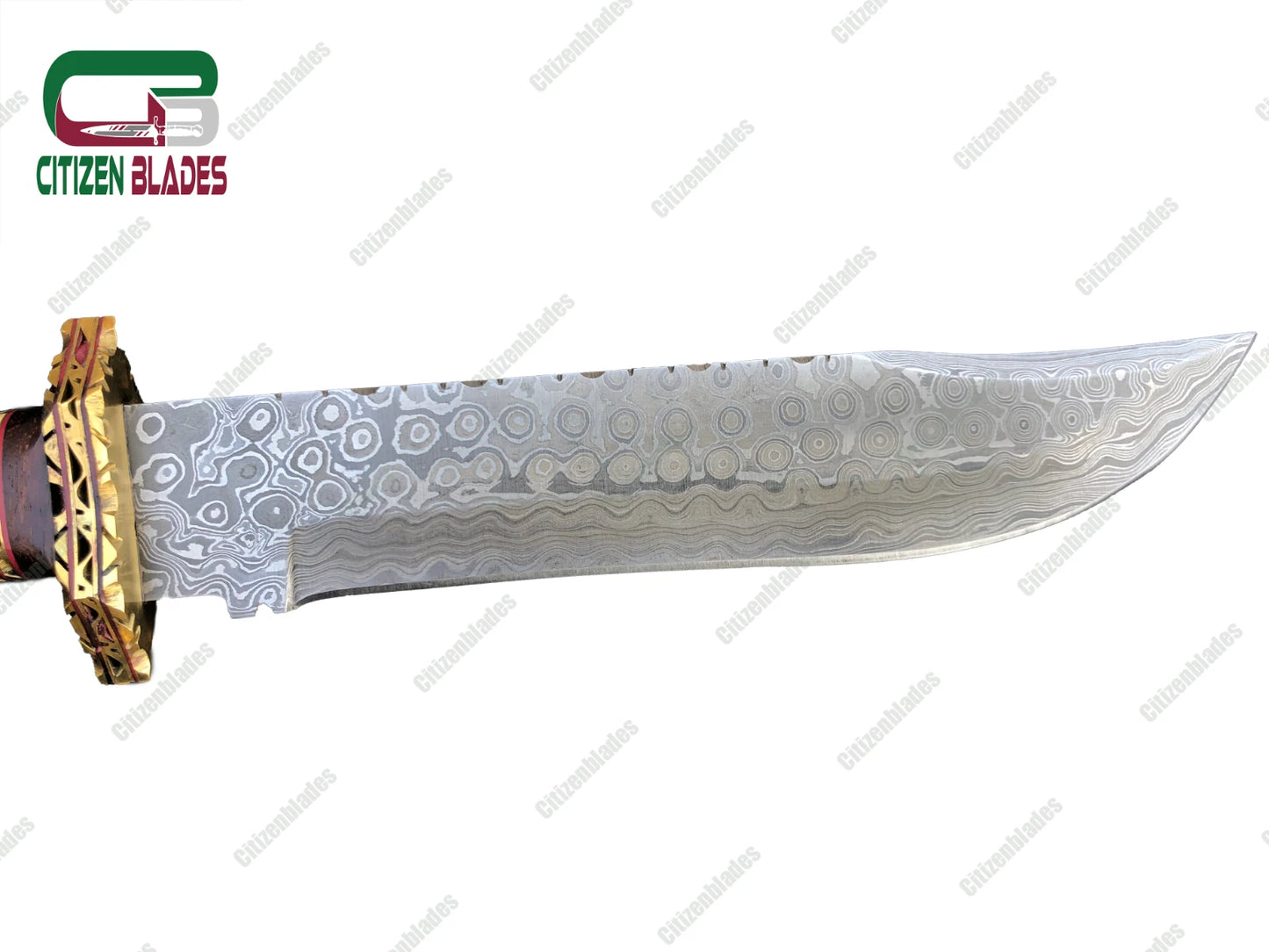 Custom Handmade Damascus steel hunting knife. wooden handle and brass spacer. US