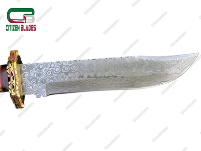 Custom Handmade Damascus steel hunting knife. wooden handle and brass spacer. US