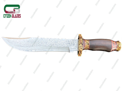 Custom Handmade Damascus steel hunting knife. wooden handle and brass spacer. US