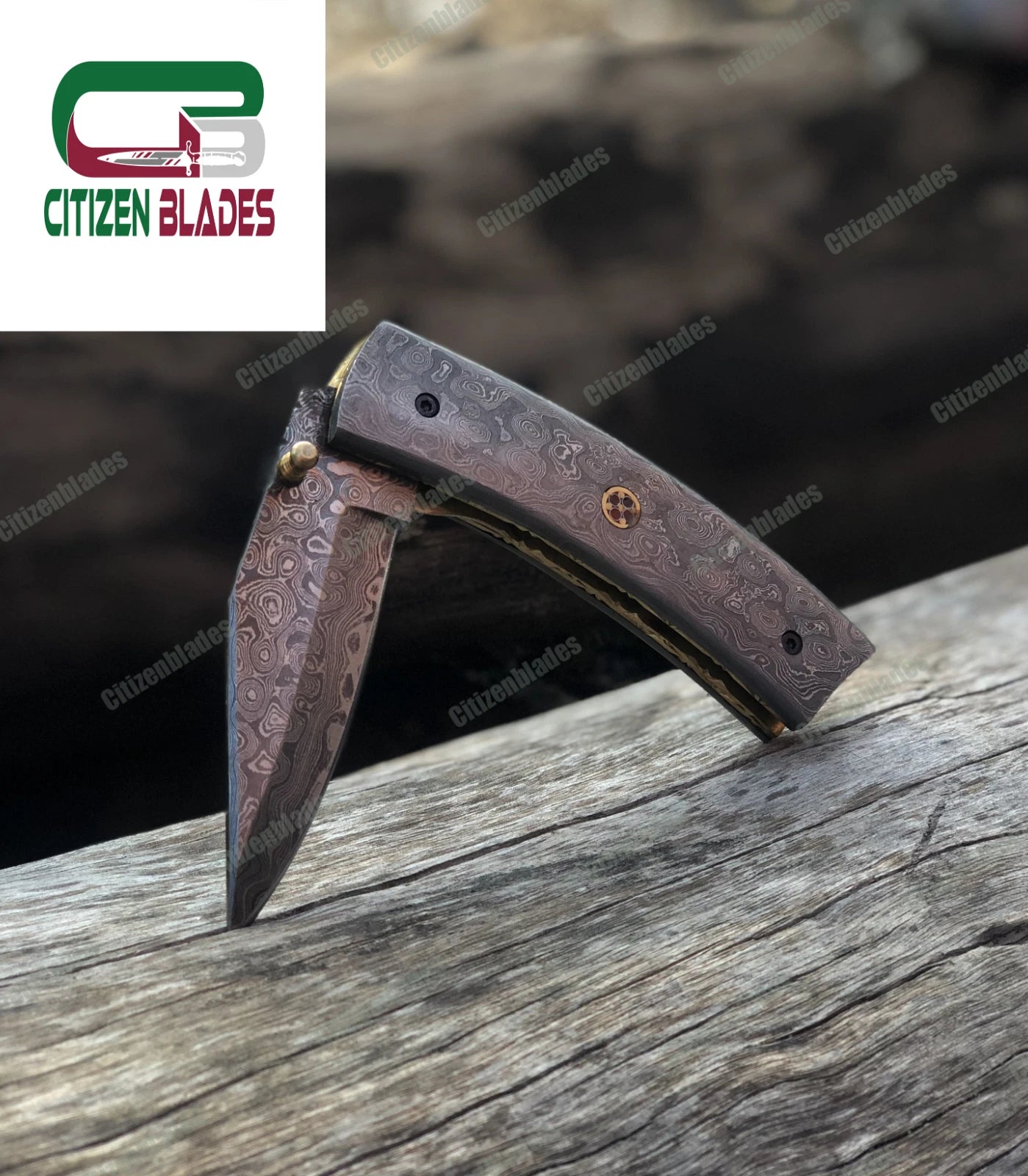 Handgemachtes Taschenmesser aus Damaststahl, Klappklinge / Jagd / Camping EDC