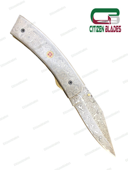 Handgemachtes Taschenmesser aus Damaststahl, Klappklinge / Jagd / Camping EDC