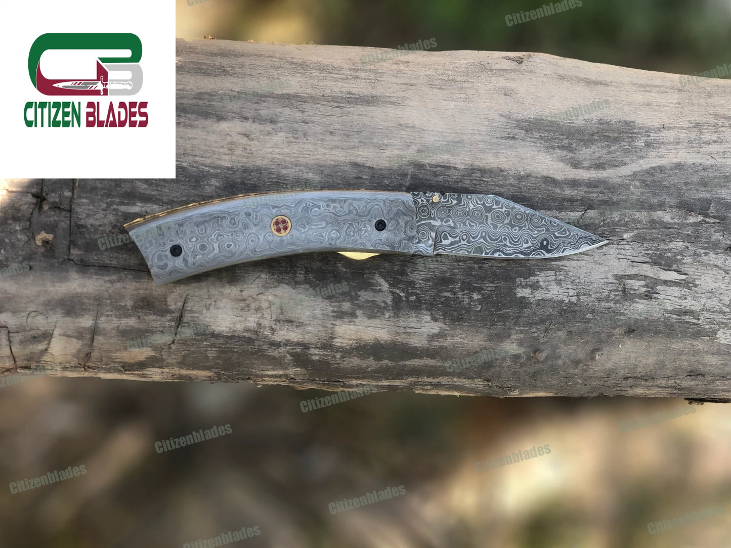 Handgemachtes Taschenmesser aus Damaststahl, Klappklinge / Jagd / Camping EDC